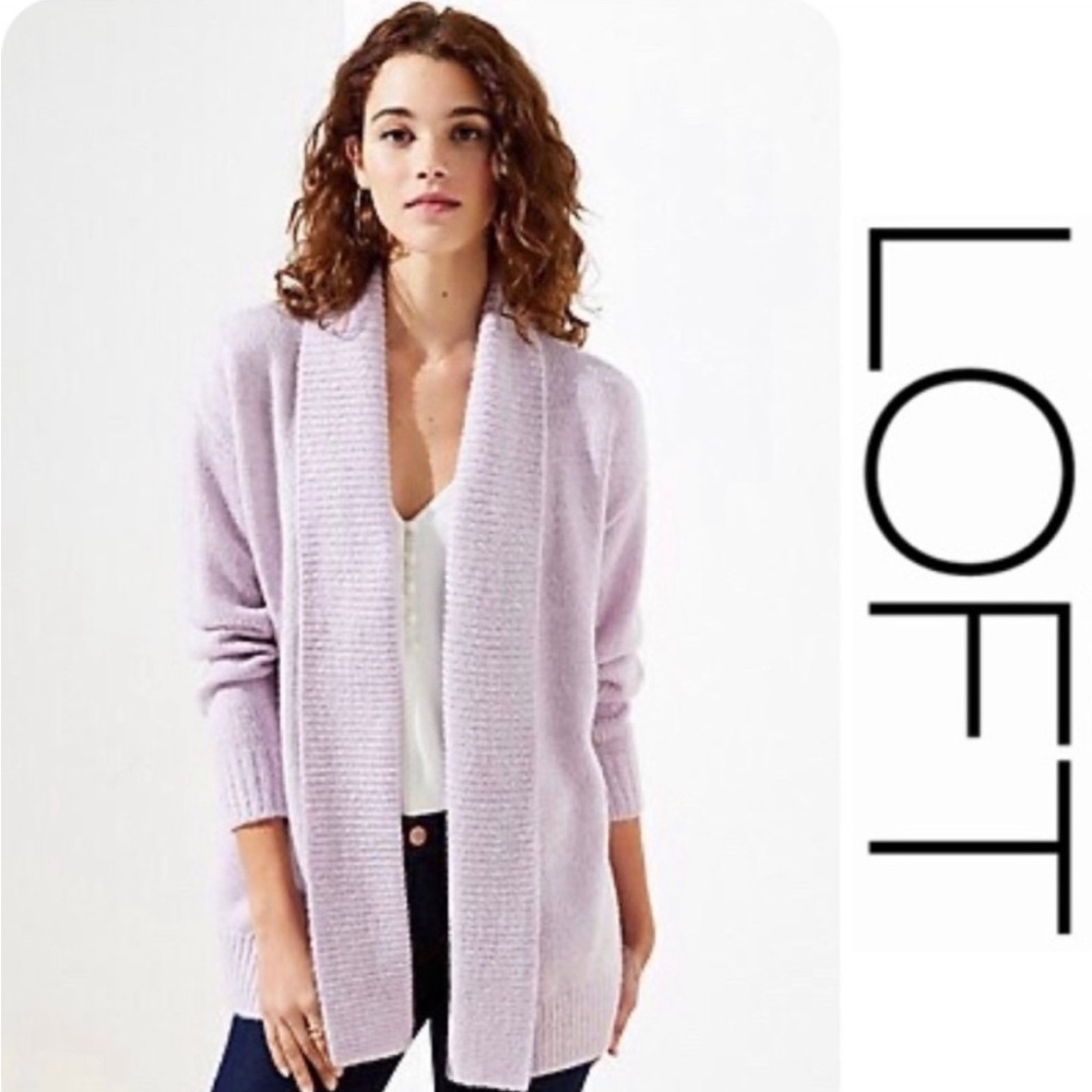 LOFT Plus Size 24/26 Lavender Ribbed Trim Cardigan